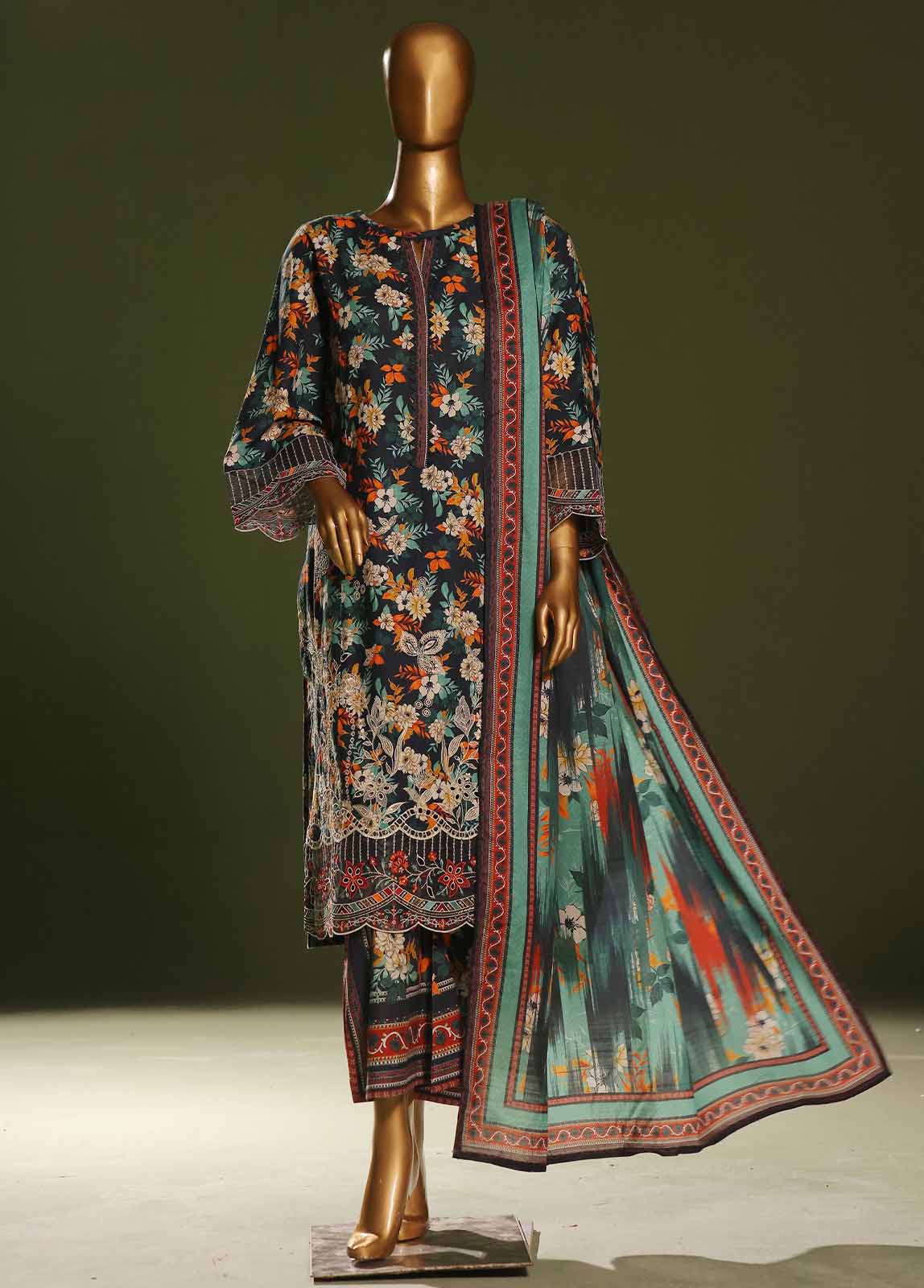 Bin Saeed Fabric - WKE-0124 B-3 Piece Khaddar Embroidered Suit