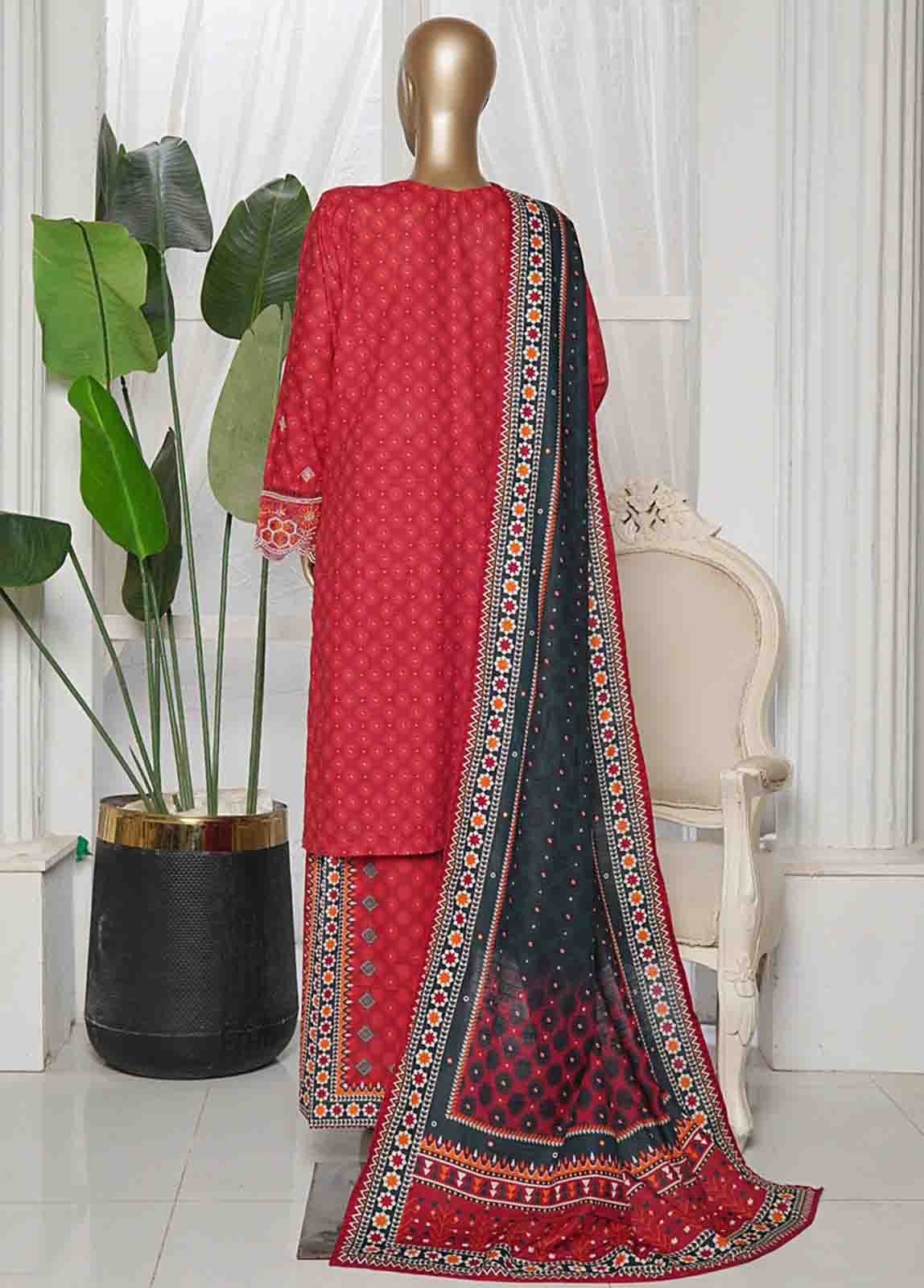 Bin Saeed Fabric - WKE-0128- 3 Piece Khaddar Emboidered Stitched Suit