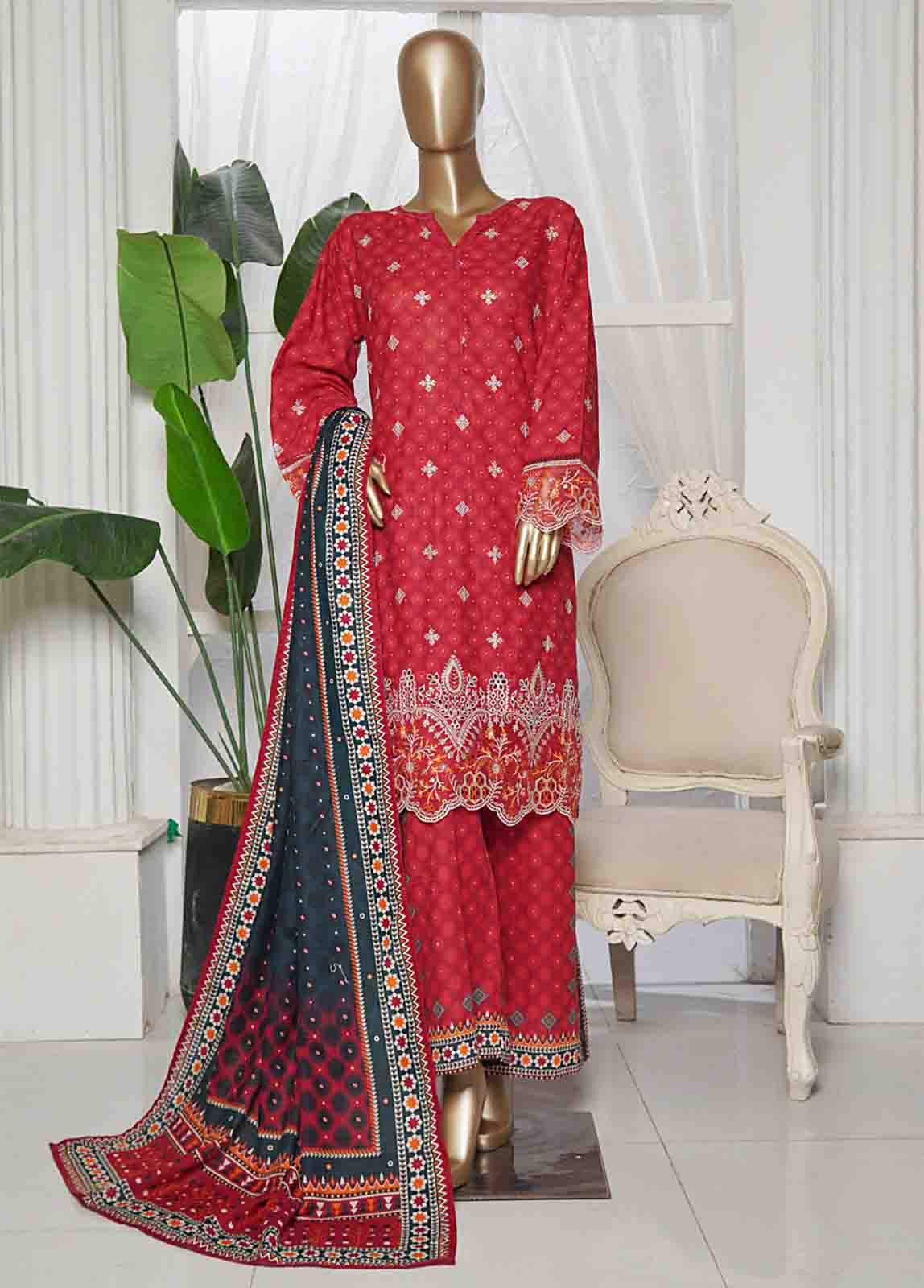 Bin Saeed Fabric - WKE-0128- 3 Piece Khaddar Emboidered Stitched Suit