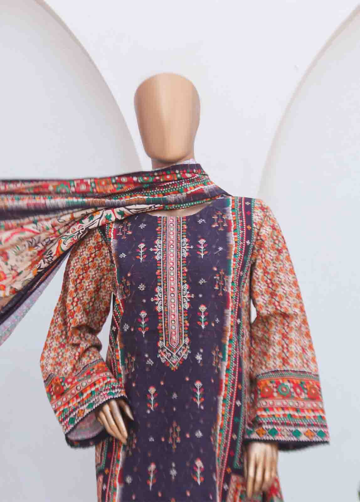 Bin Saeed Fabric - WKE-0129-3 Piece Khaddar Embroidered collection