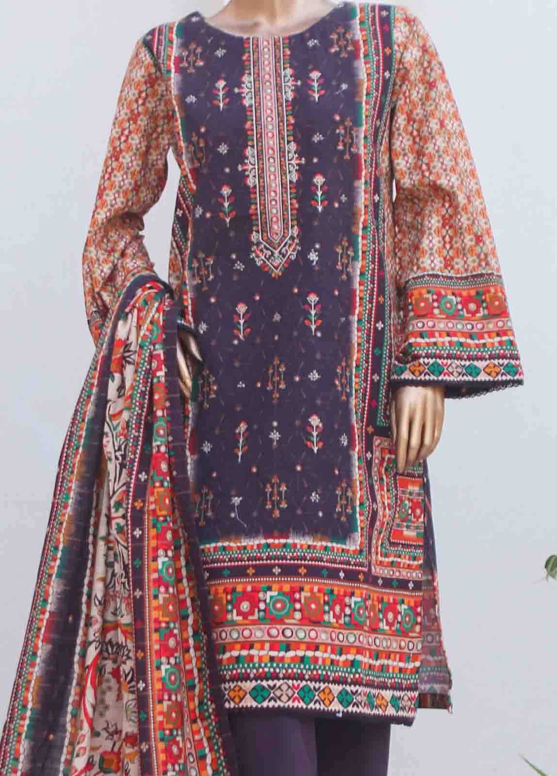 Bin Saeed Fabric - WKE-0129-3 Piece Khaddar Embroidered collection