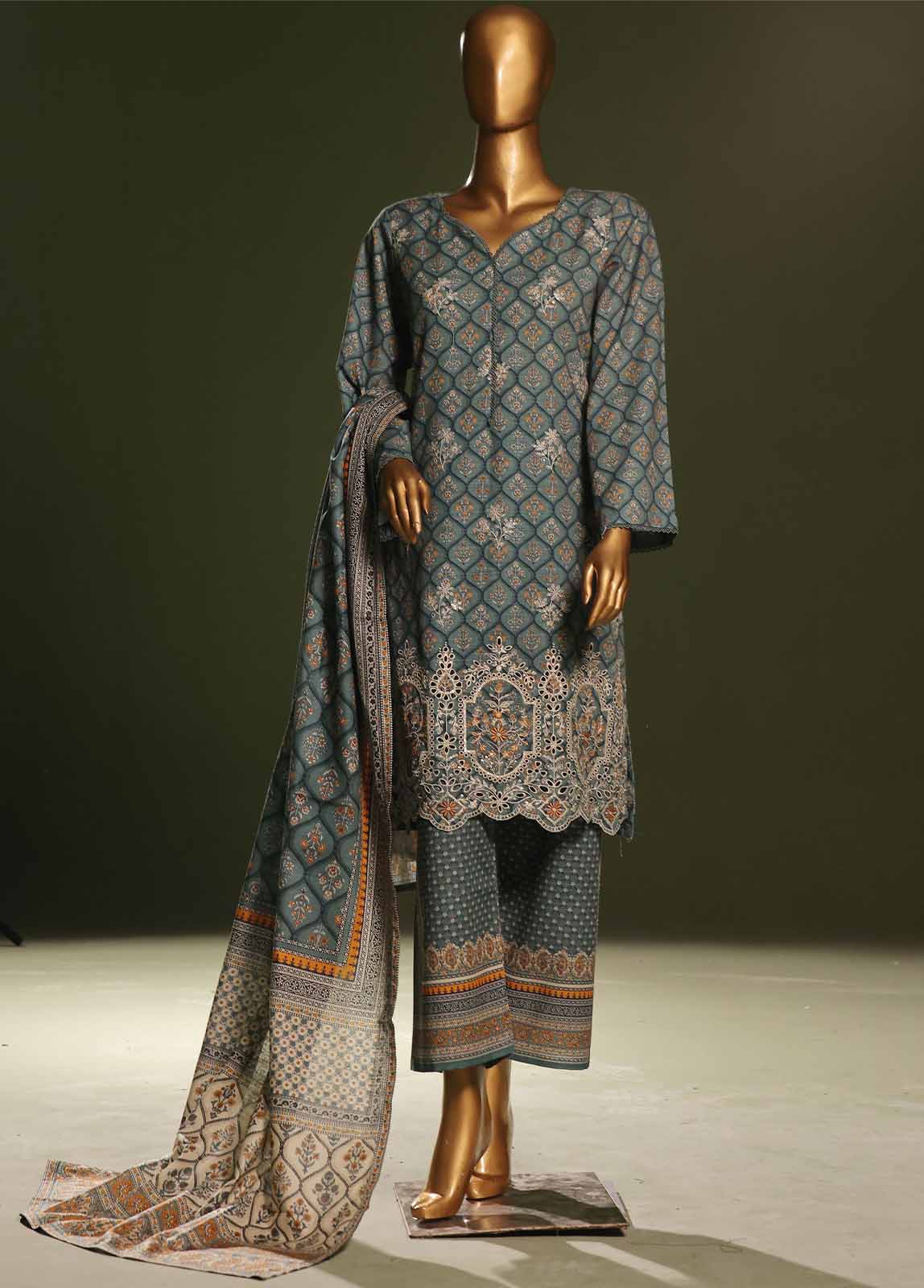 Bin Saeed Fabric - WKE-0130 S-3 Piece Khaddar Embroidered Stitched Suit