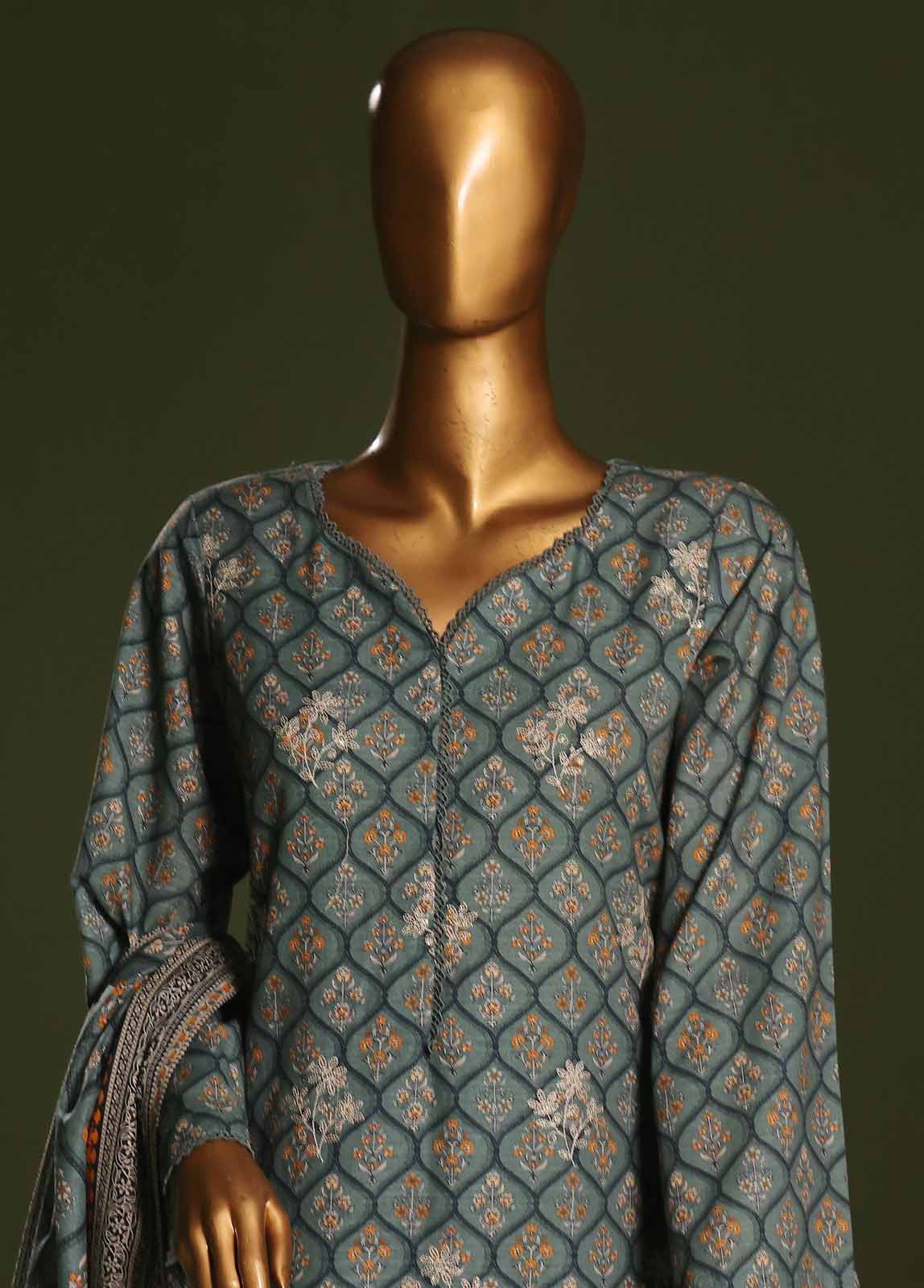 Bin Saeed Fabric - WKE-0130 S-3 Piece Khaddar Embroidered Stitched Suit