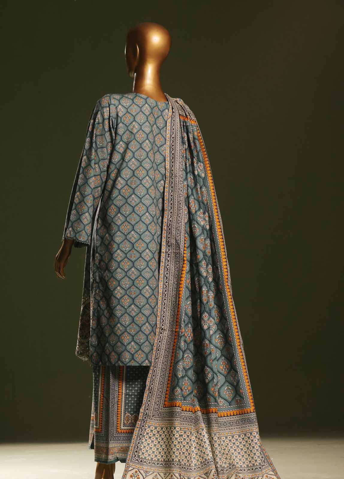 Bin Saeed Fabric - WKE-0130 S-3 Piece Khaddar Embroidered Stitched Suit