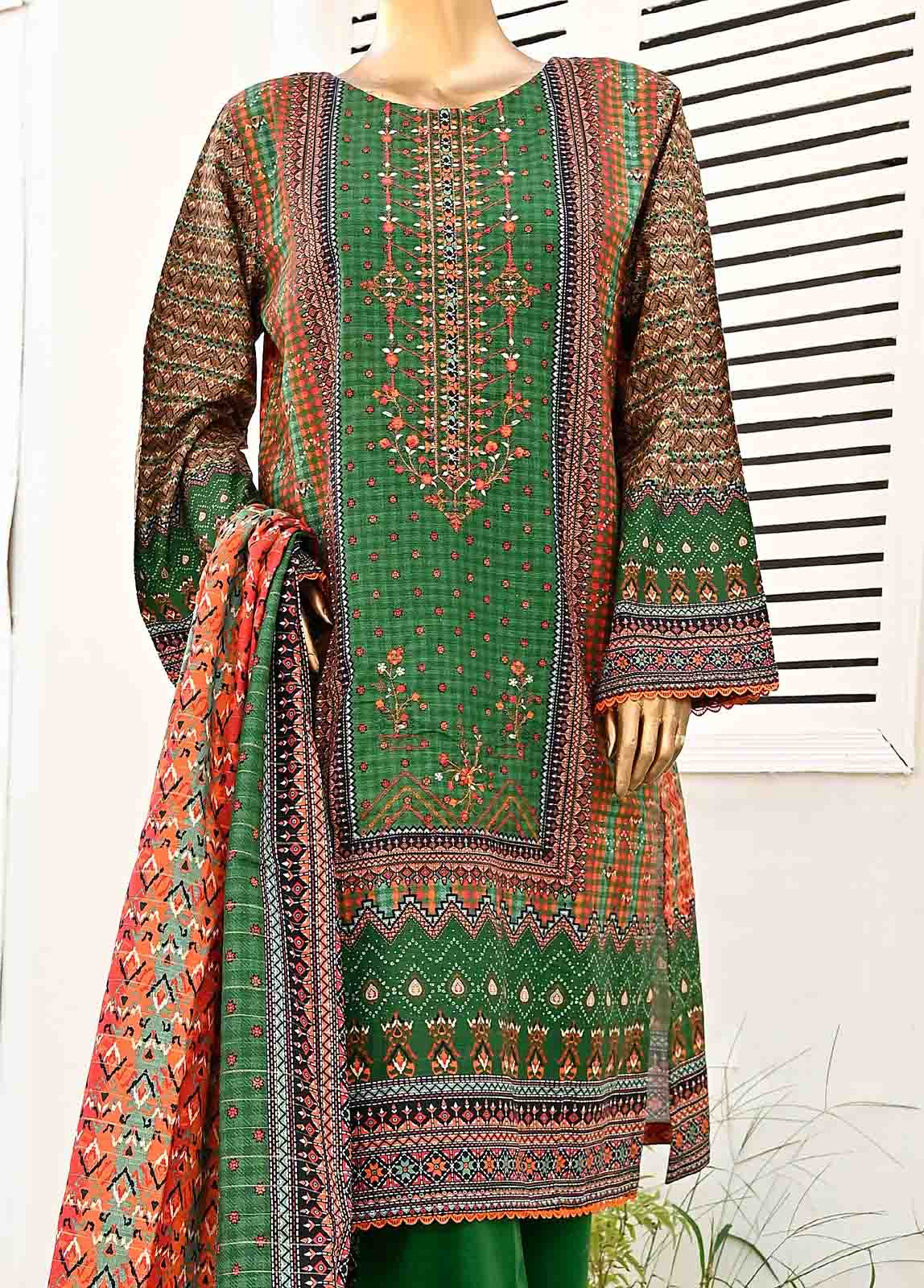 Bin Saeed Fabric - WKE-0131-3 Piece Khaddar Embroidered collection