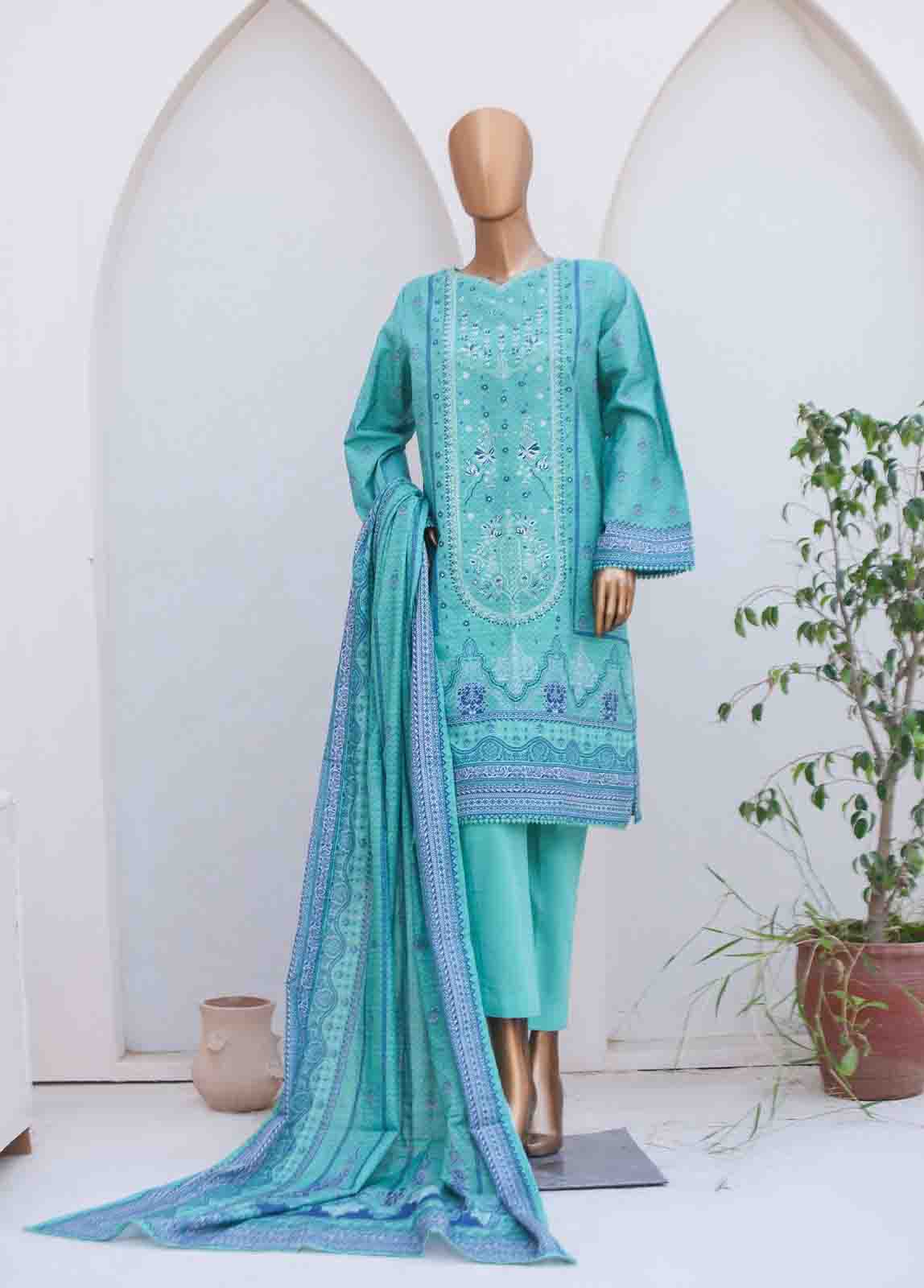 Bin Saeed Fabric - WKE-0132-3 Piece Khaddar Embroidered collection