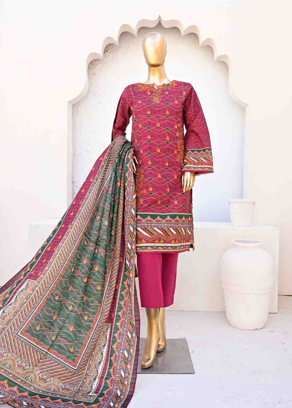 Bin Saeed Fabric - WKE-0137-3 Piece Khaddar Embroidered collection