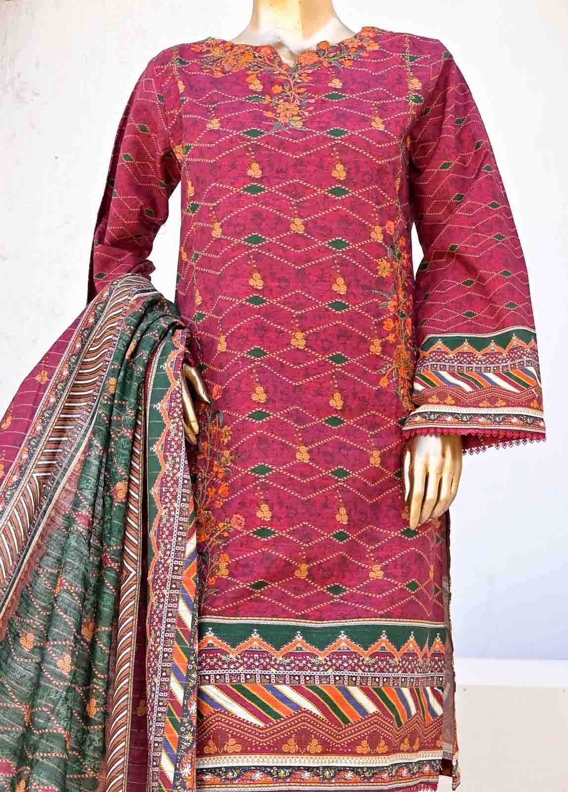 Bin Saeed Fabric - WKE-0137-3 Piece Khaddar Embroidered collection