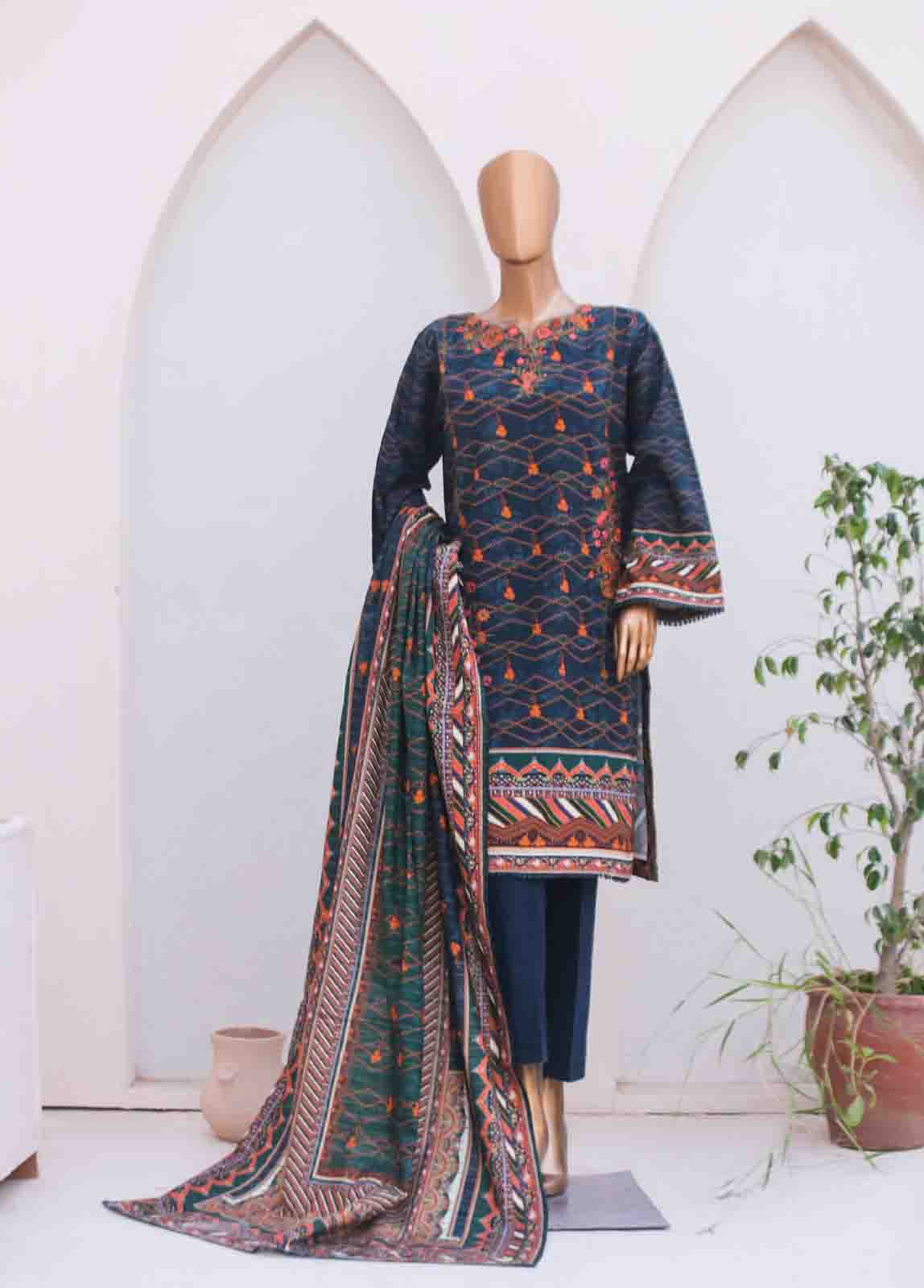 Bin Saeed Fabric - WKE-0138-3 Piece Khaddar Embroidered collection