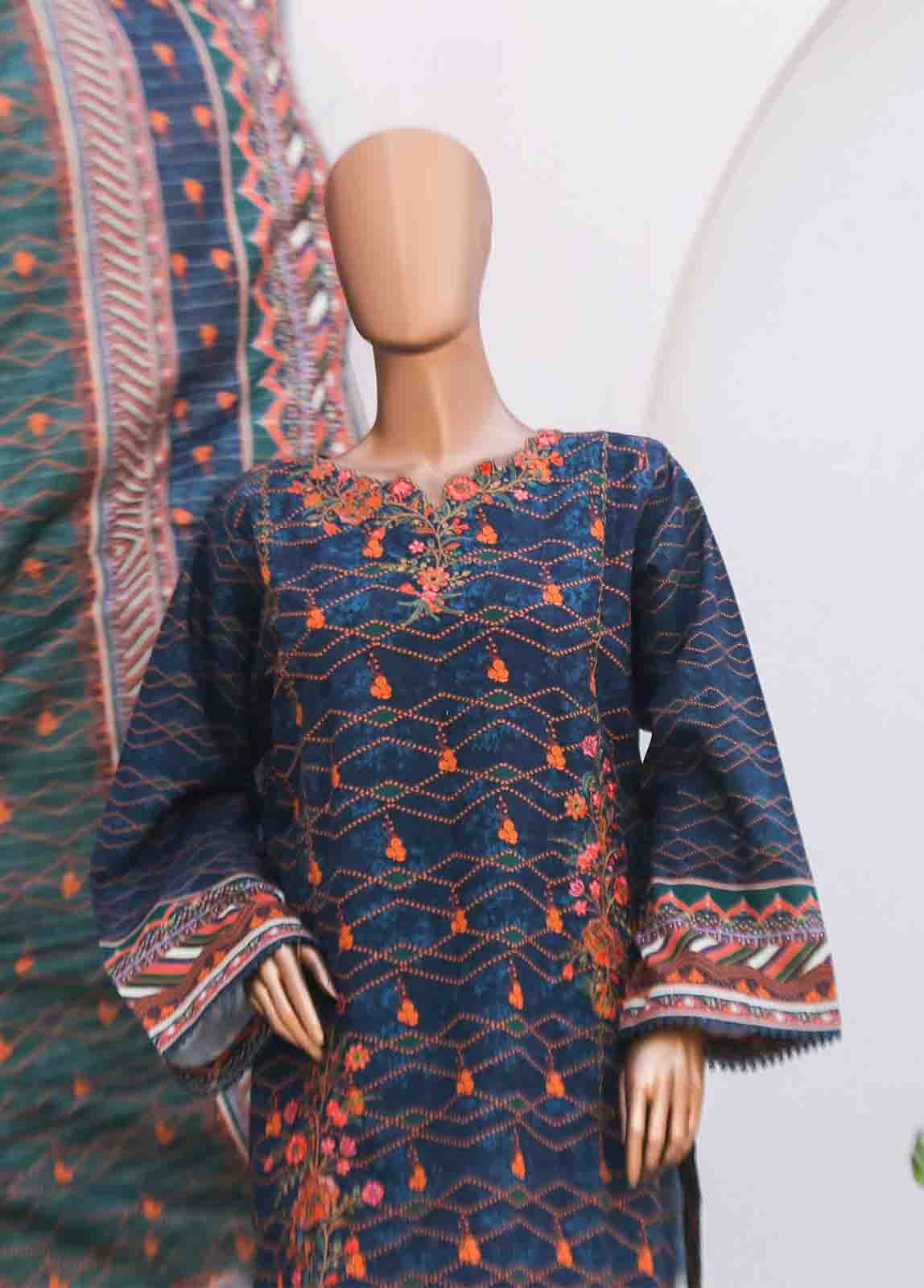 Bin Saeed Fabric - WKE-0138-3 Piece Khaddar Embroidered collection