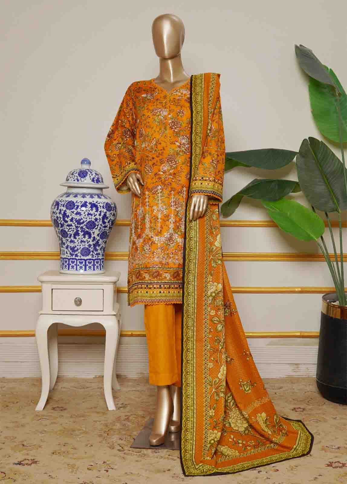 Bin Saeed Fabric - WKE-014- 3 Piece Khaddar Emboidered Stitched Suit