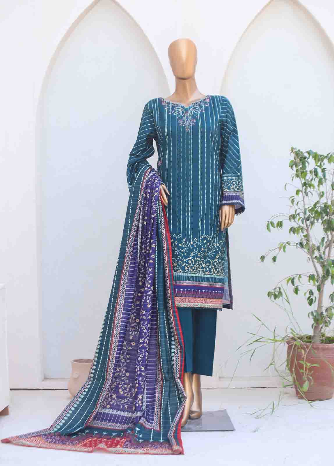 Bin Saeed Fabric - WKE-0141-3 Piece Khaddar Embroidered collection