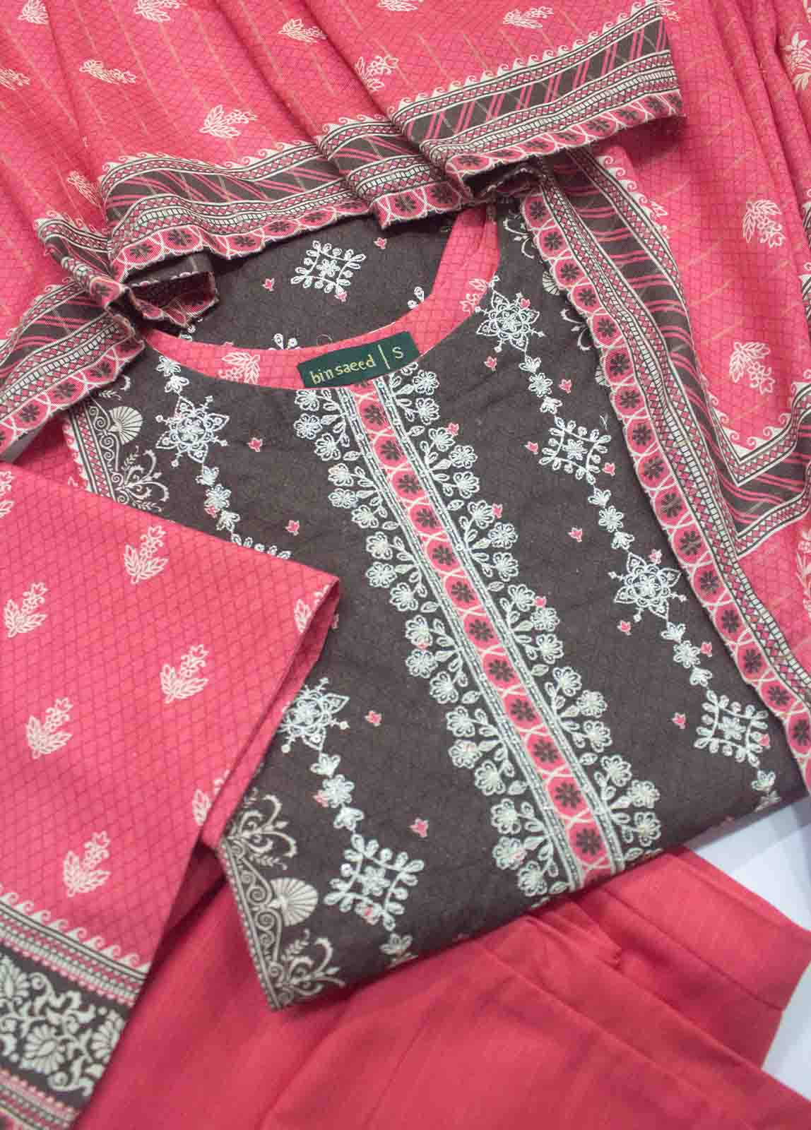 Bin Saeed Fabric - WKE-0148-3 Piece Khaddar Embroidered Suit