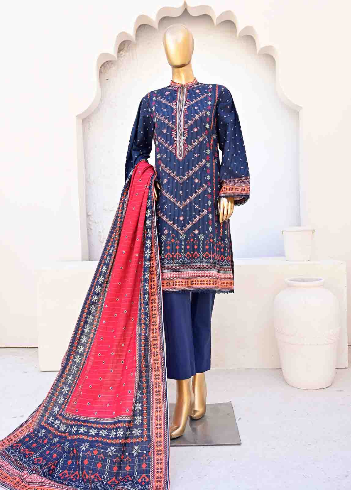 Bin Saeed Fabric - WKE-0149-3 Piece Khaddar Embroidered collection