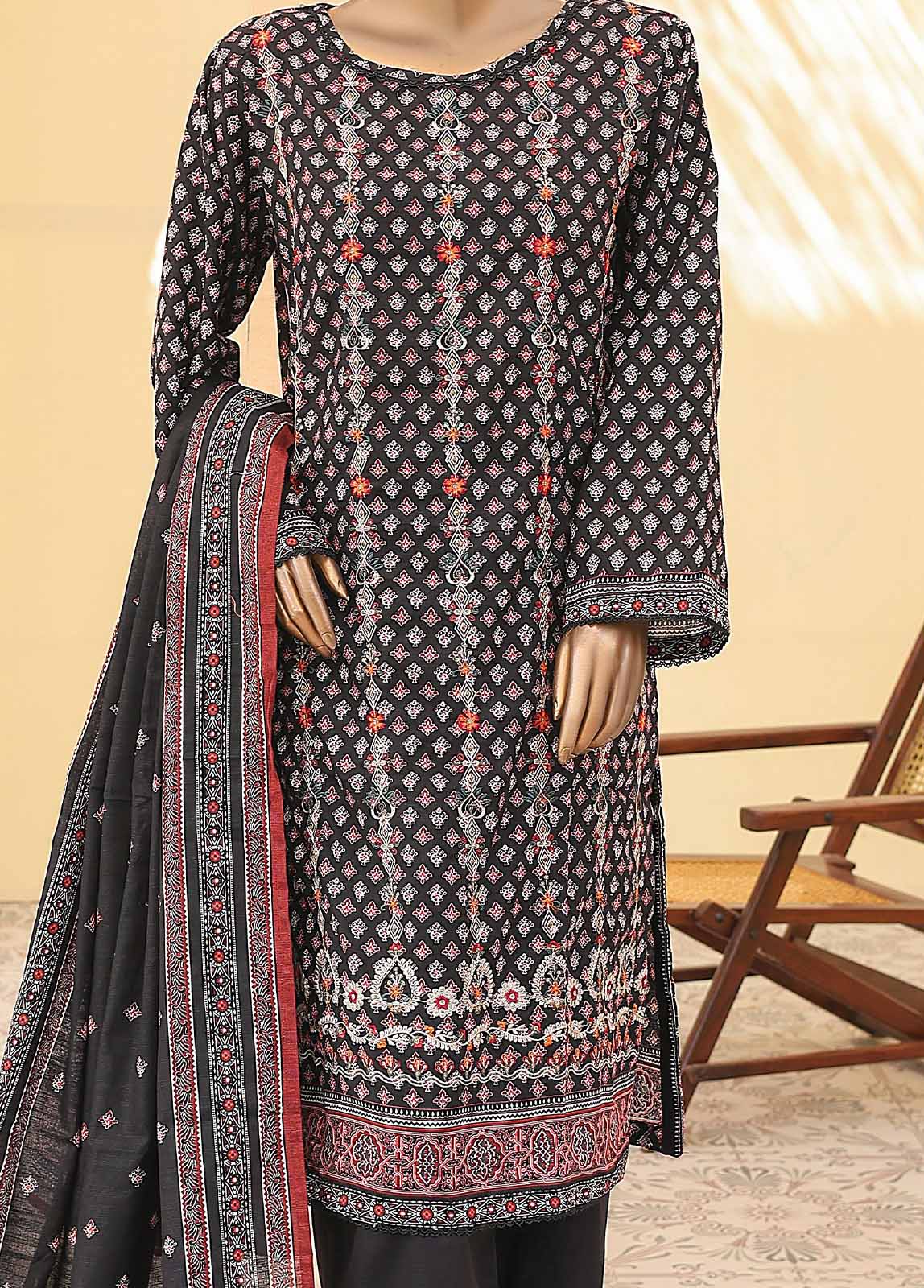 Bin Saeed Fabric - WKE-015 F-3 Piece Khaddar Embroidered Stitched Suit