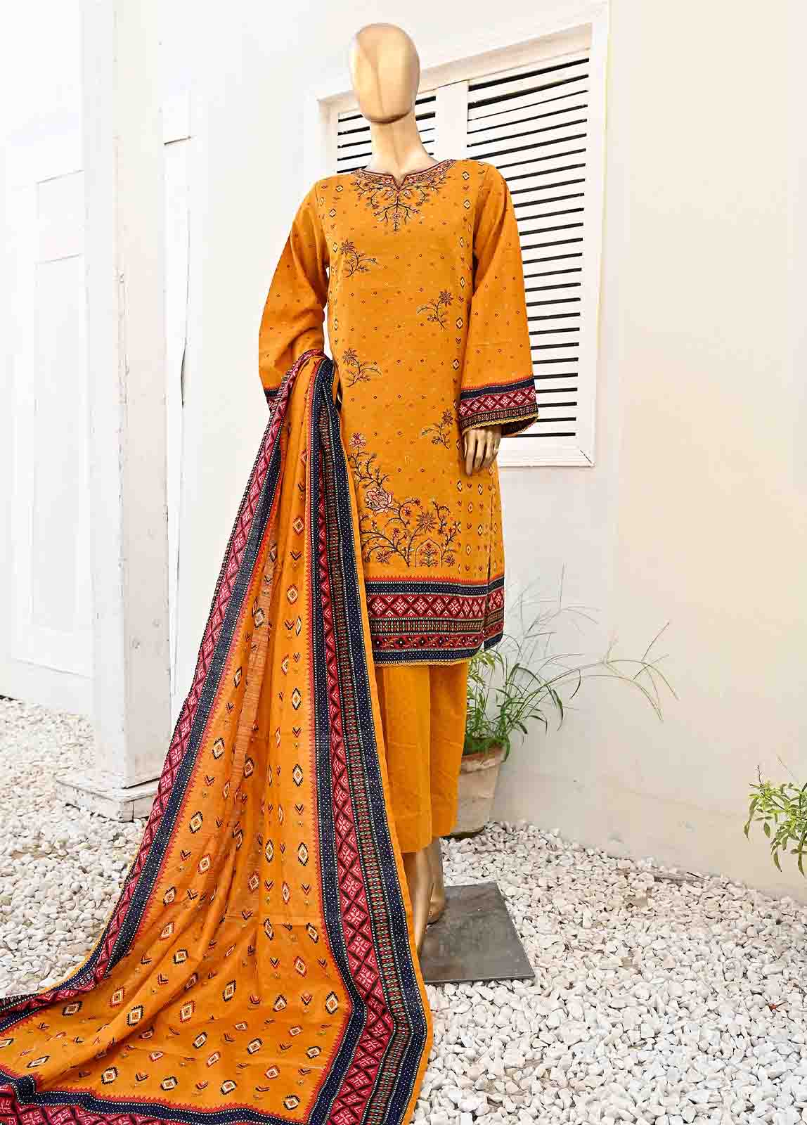 Bin Saeed Fabric - WKE-016-3 Piece Khaddar Embroidered collection