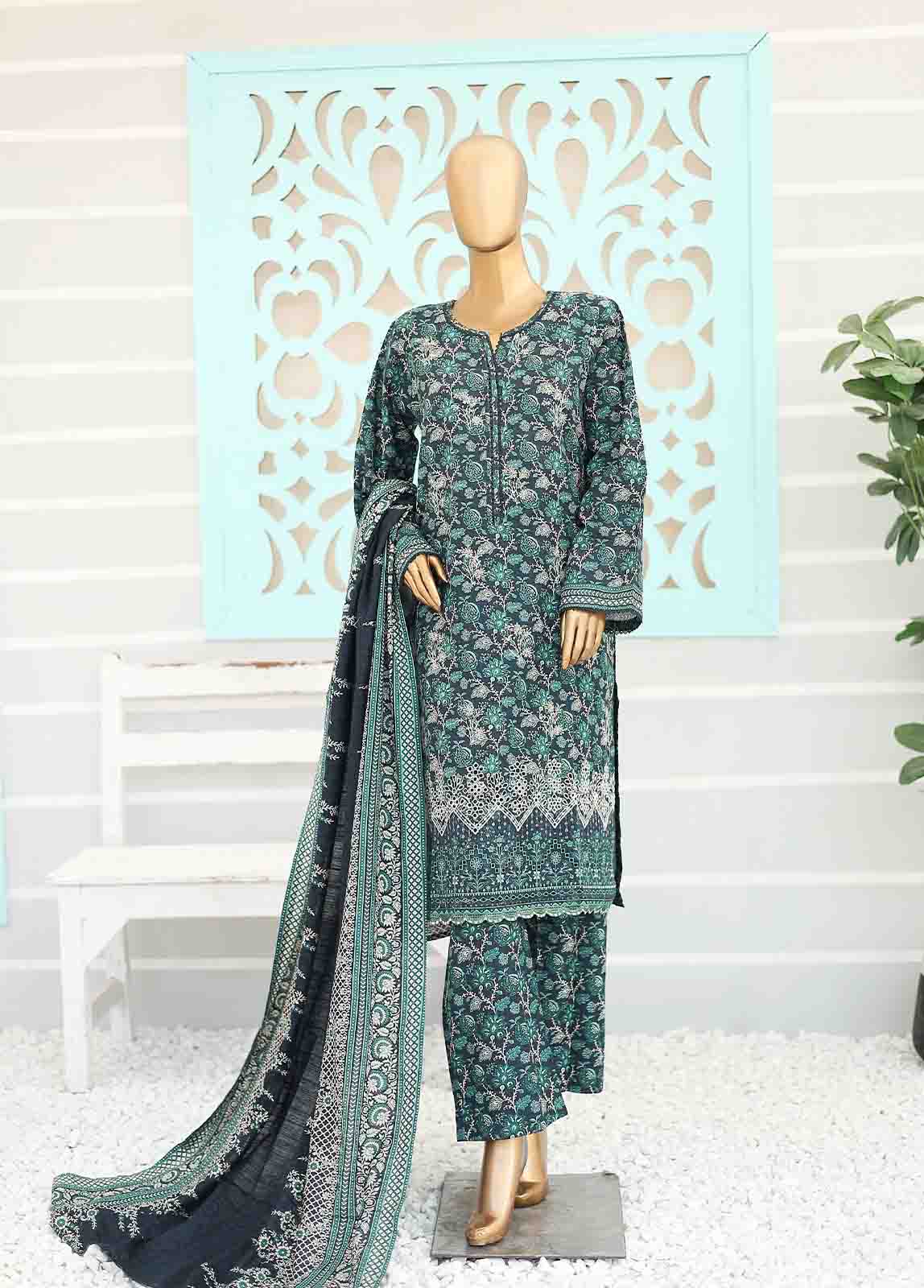 Bin Saeed Fabric - WKE-016 -3 Piece Khaddar Chikankari Stitched Suit