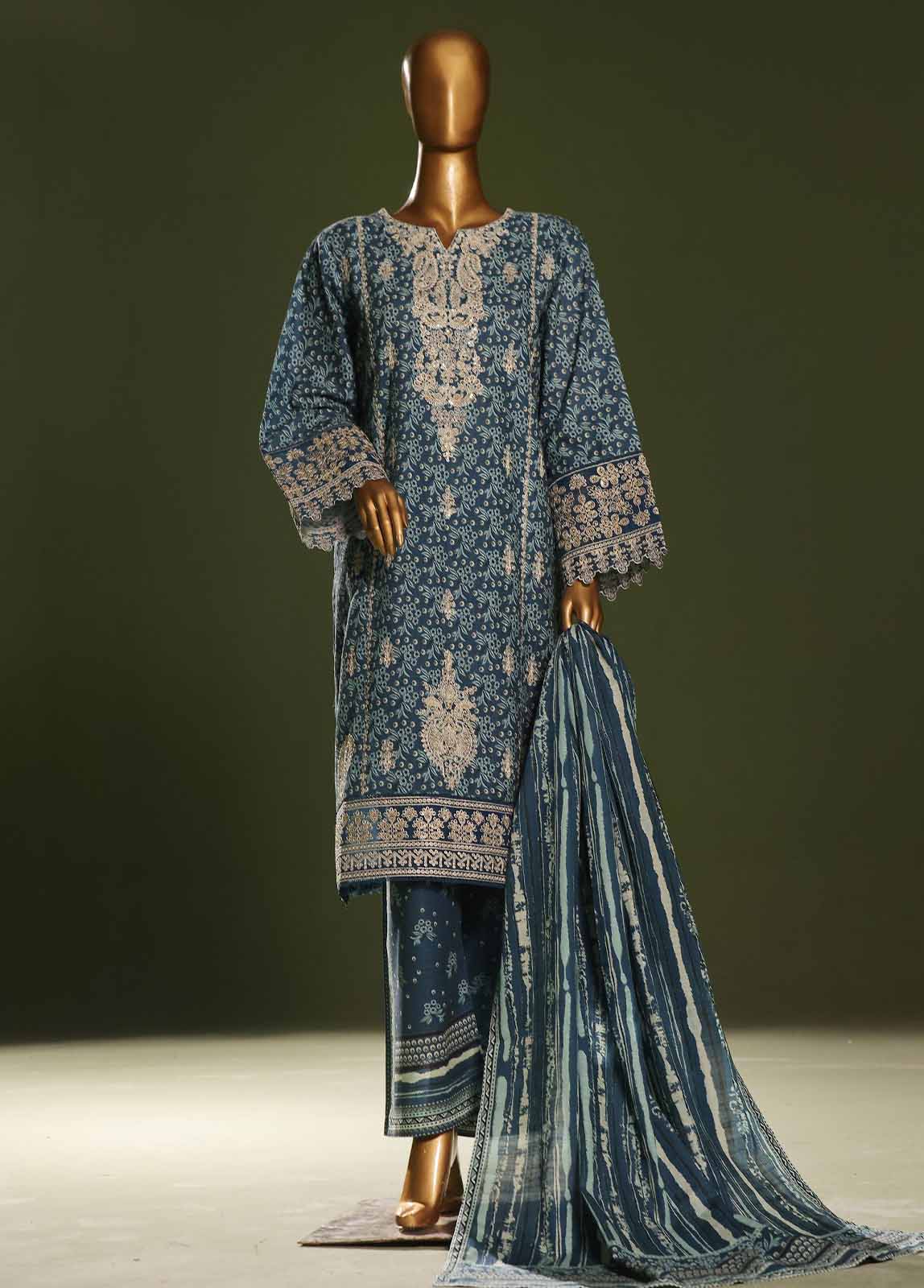 Bin Saeed Fabric - WKE-016 S-3 Piece Khaddar Embroidered Stitched Suit