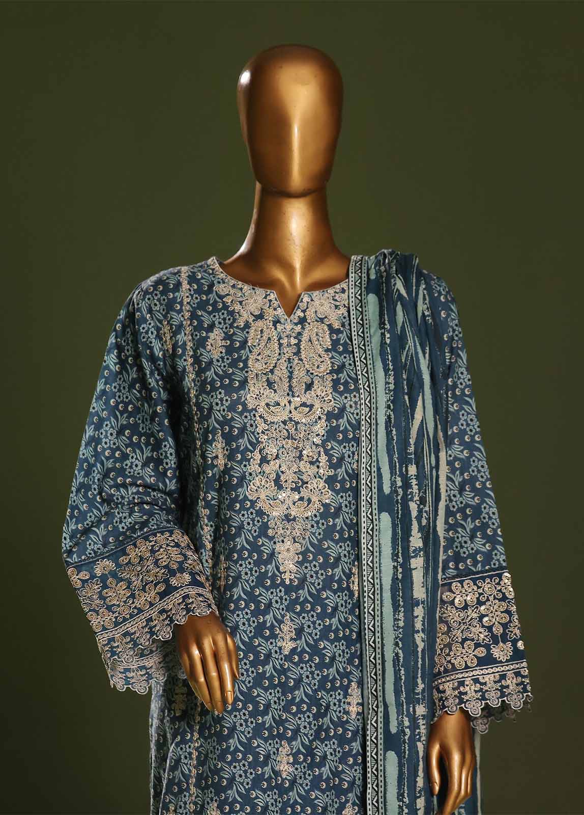 Bin Saeed Fabric - WKE-016 S-3 Piece Khaddar Embroidered Stitched Suit