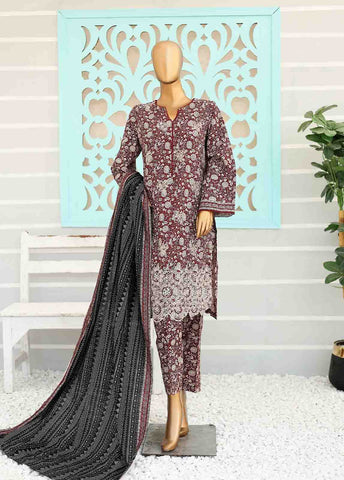 Bin Saeed Fabric - WKE-017 A -3 Piece Khaddar Chikankari Stitched Suit
