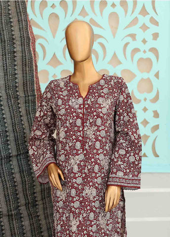 Bin Saeed Fabric - WKE-017 A -3 Piece Khaddar Chikankari Stitched Suit