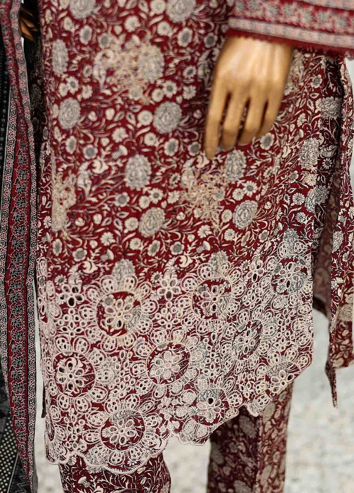Bin Saeed Fabric - WKE-017 A -3 Piece Khaddar Chikankari Stitched Suit