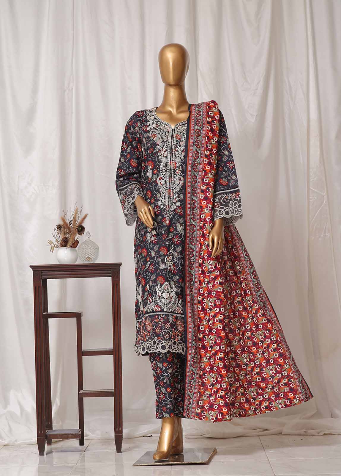 Bin Saeed Fabric - WKE-018 M-3 Piece Khaddar Embroidered Stitched Suit