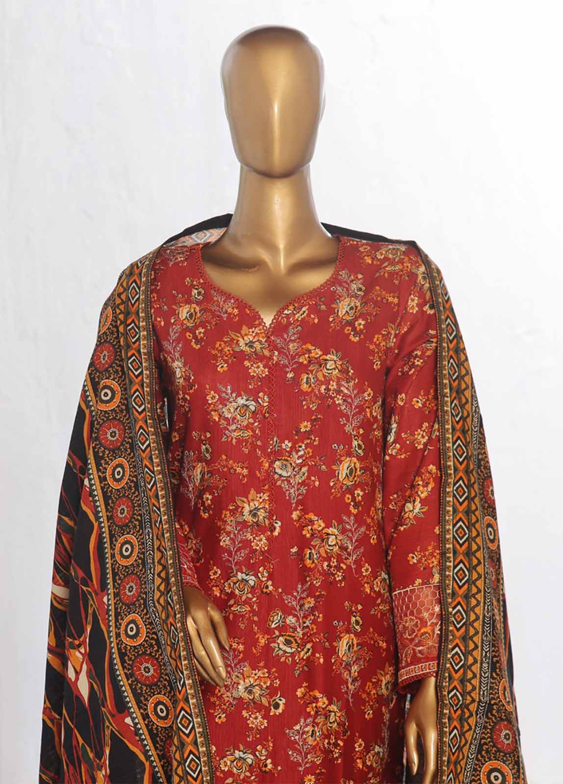 Bin Saeed Fabric - WKE-019 -3 Piece Khaddar Chikankari Stitched Suit