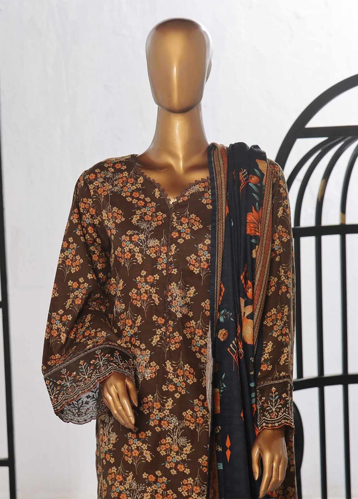 Bin Saeed Fabric - WKE-020 -3 Piece Khaddar Chikankari Stitched Suit