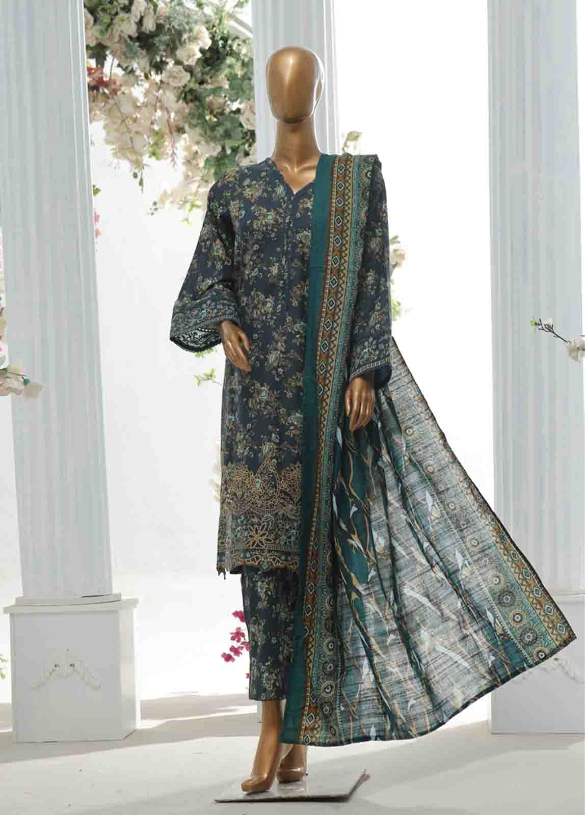 Bin Saeed Fabric - WKE-021 A -3 Piece Khaddar Chikankari Stitched Suit