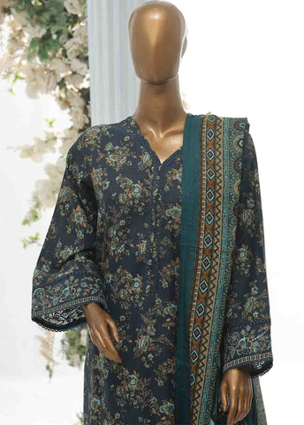 Bin Saeed Fabric - WKE-021 A -3 Piece Khaddar Chikankari Stitched Suit