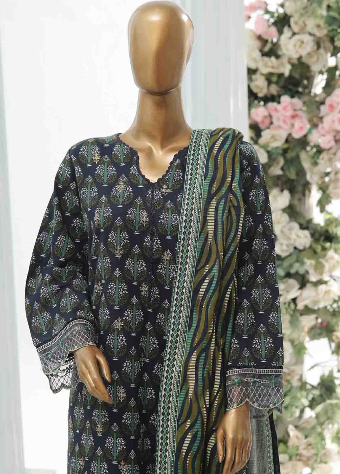Bin Saeed Fabric - WKE-022 A -3 Piece Khaddar Chikankari Stitched Suit