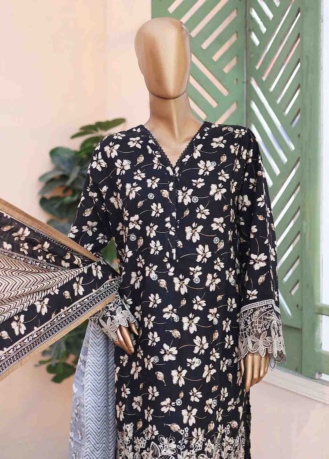 Bin Saeed Fabric - WKE-023 -3 Piece Khaddar Chikankari Stitched Suit