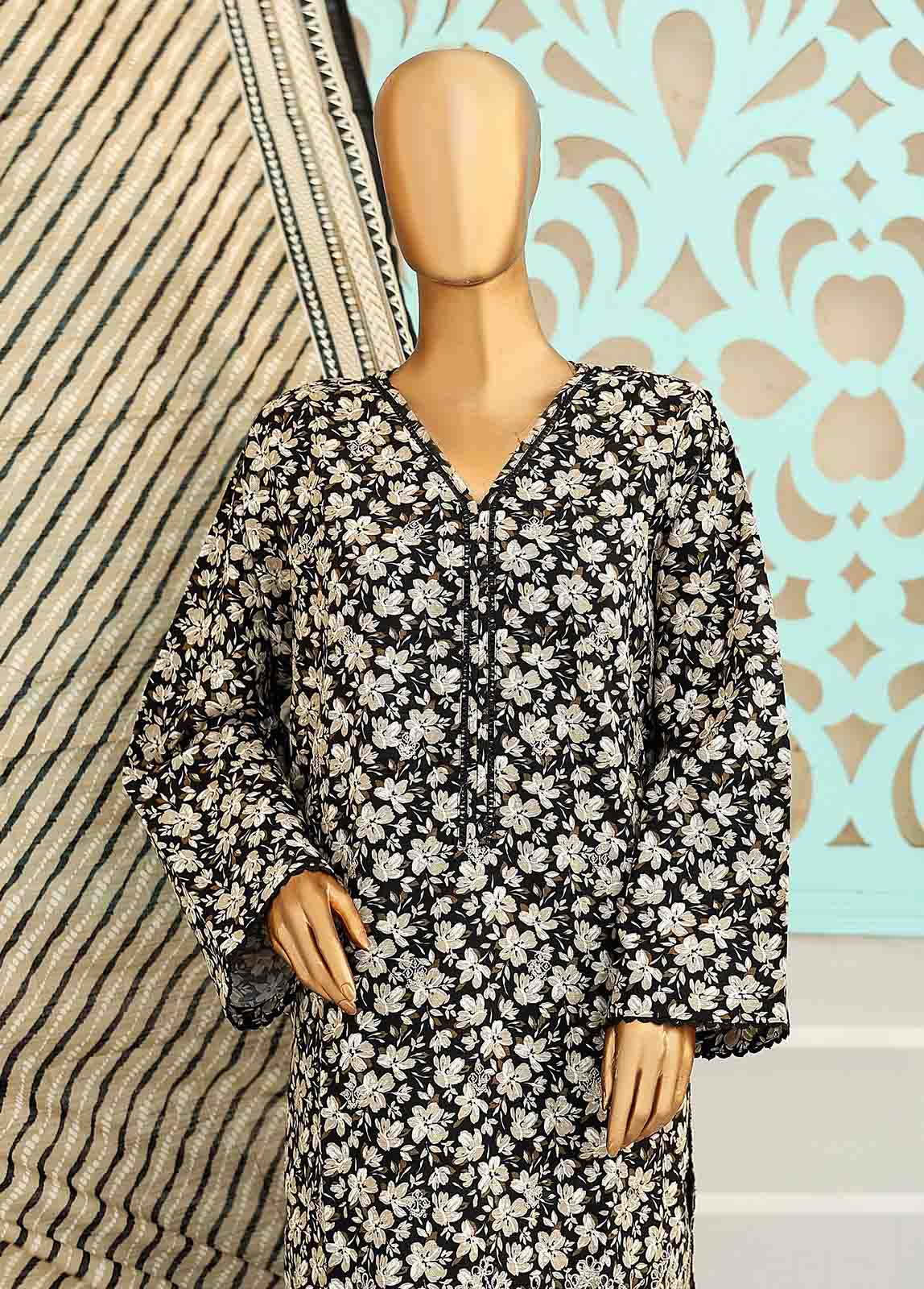 Bin Saeed Fabric - WKE-025 -3 Piece Khaddar Chikankari Stitched Suit