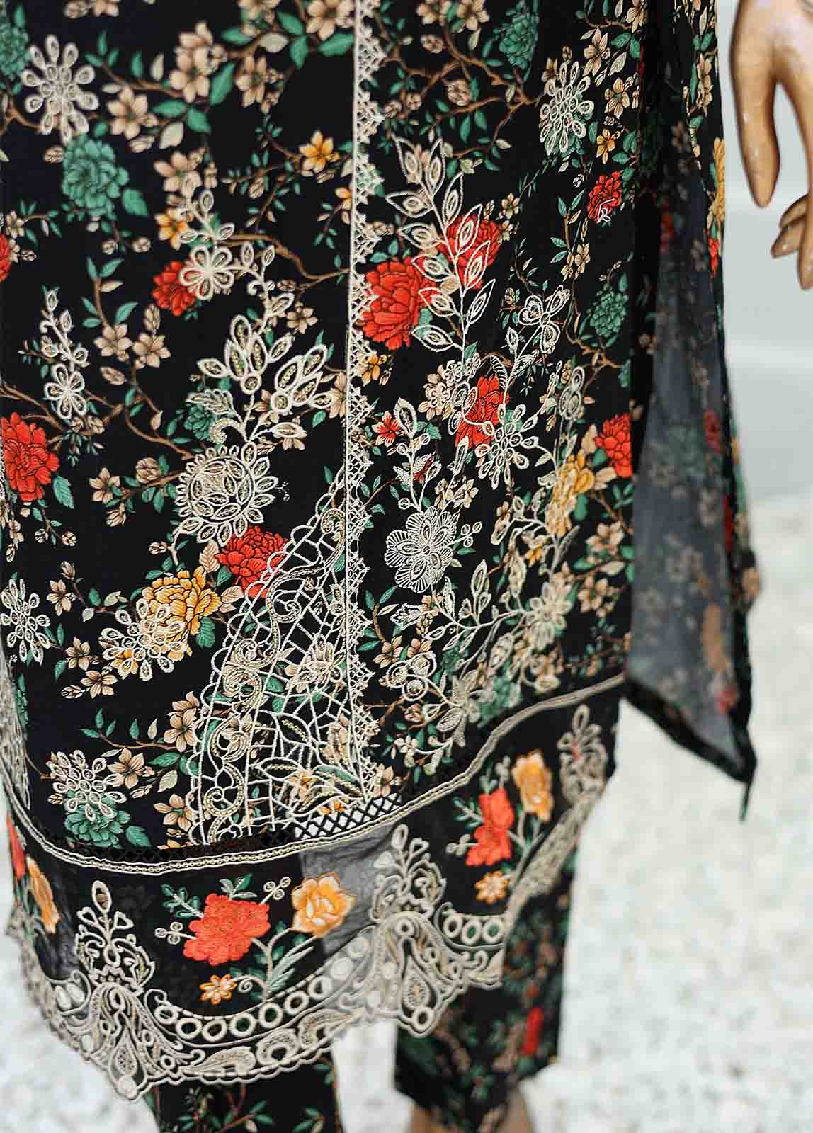 Bin Saeed Fabric - WKE-027 -3 Piece Khaddar Chikankari Stitched Suit