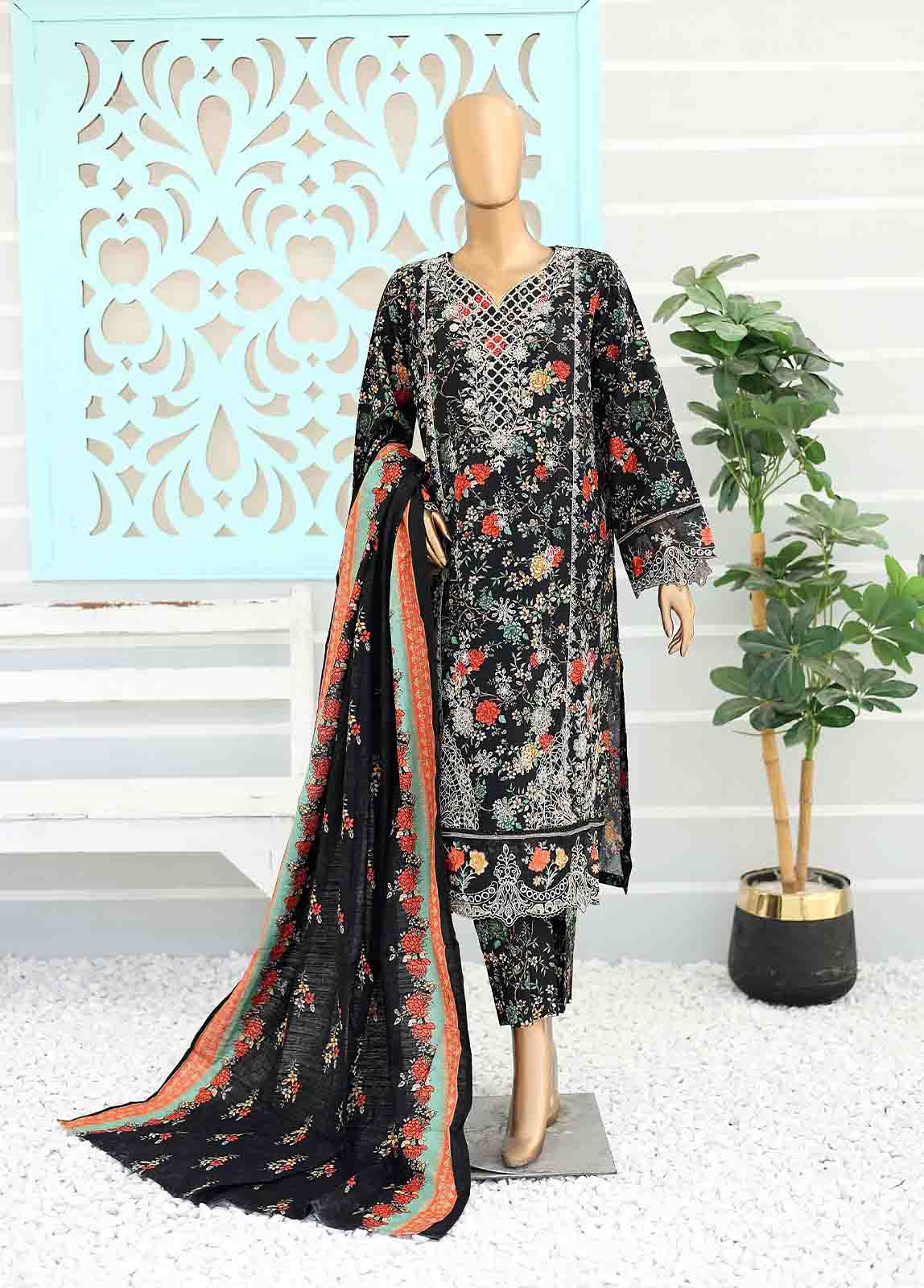 Bin Saeed Fabric - WKE-027 -3 Piece Khaddar Chikankari Stitched Suit