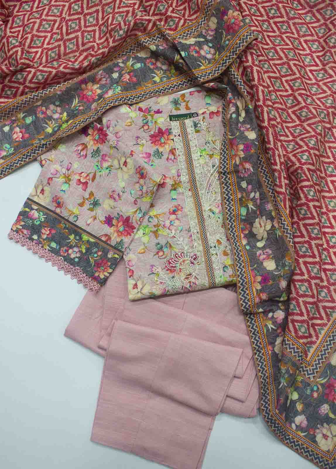 Bin Saeed Fabric - WKE-028 A-3 Piece Khaddar Embroidered Suit