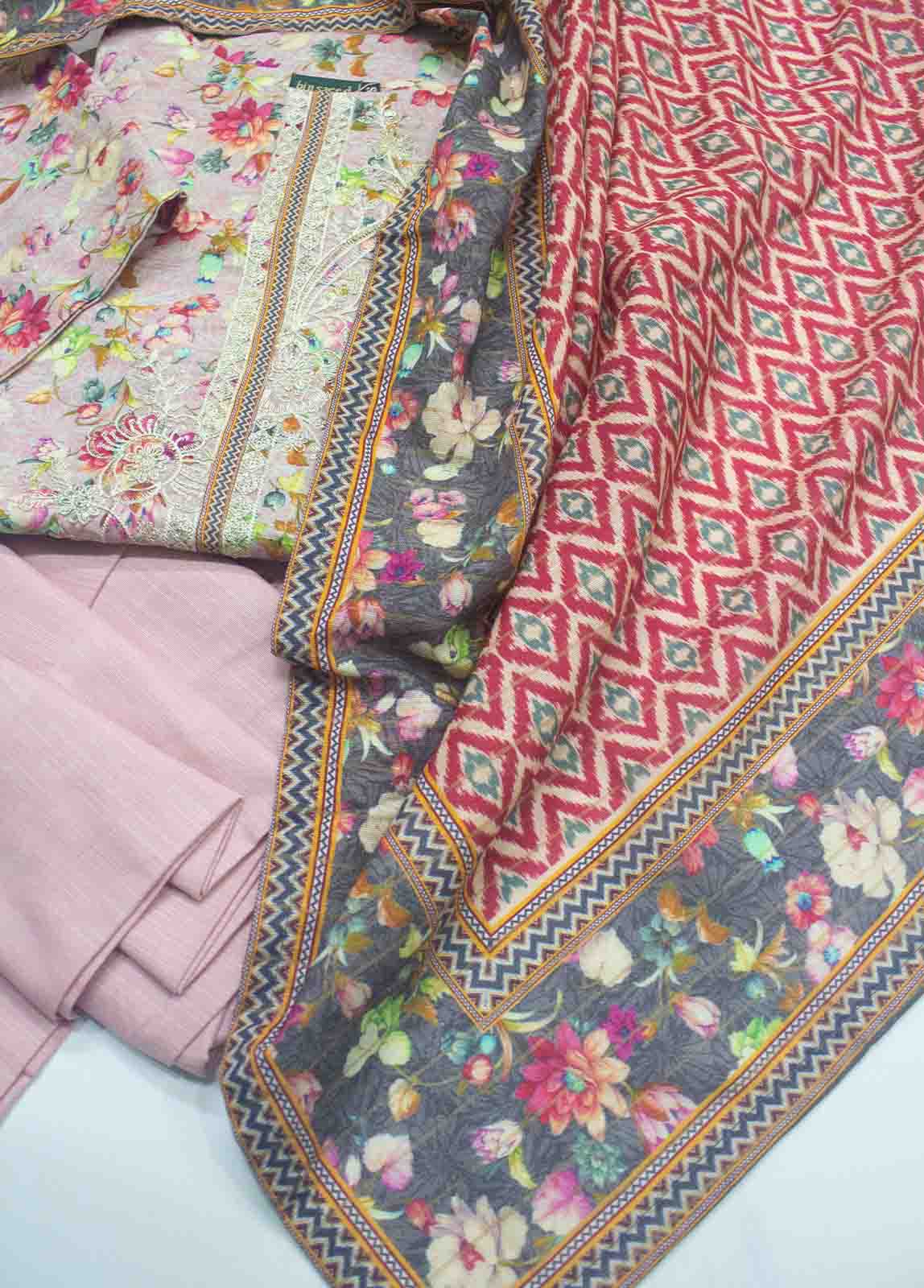 Bin Saeed Fabric - WKE-028 A-3 Piece Khaddar Embroidered Suit