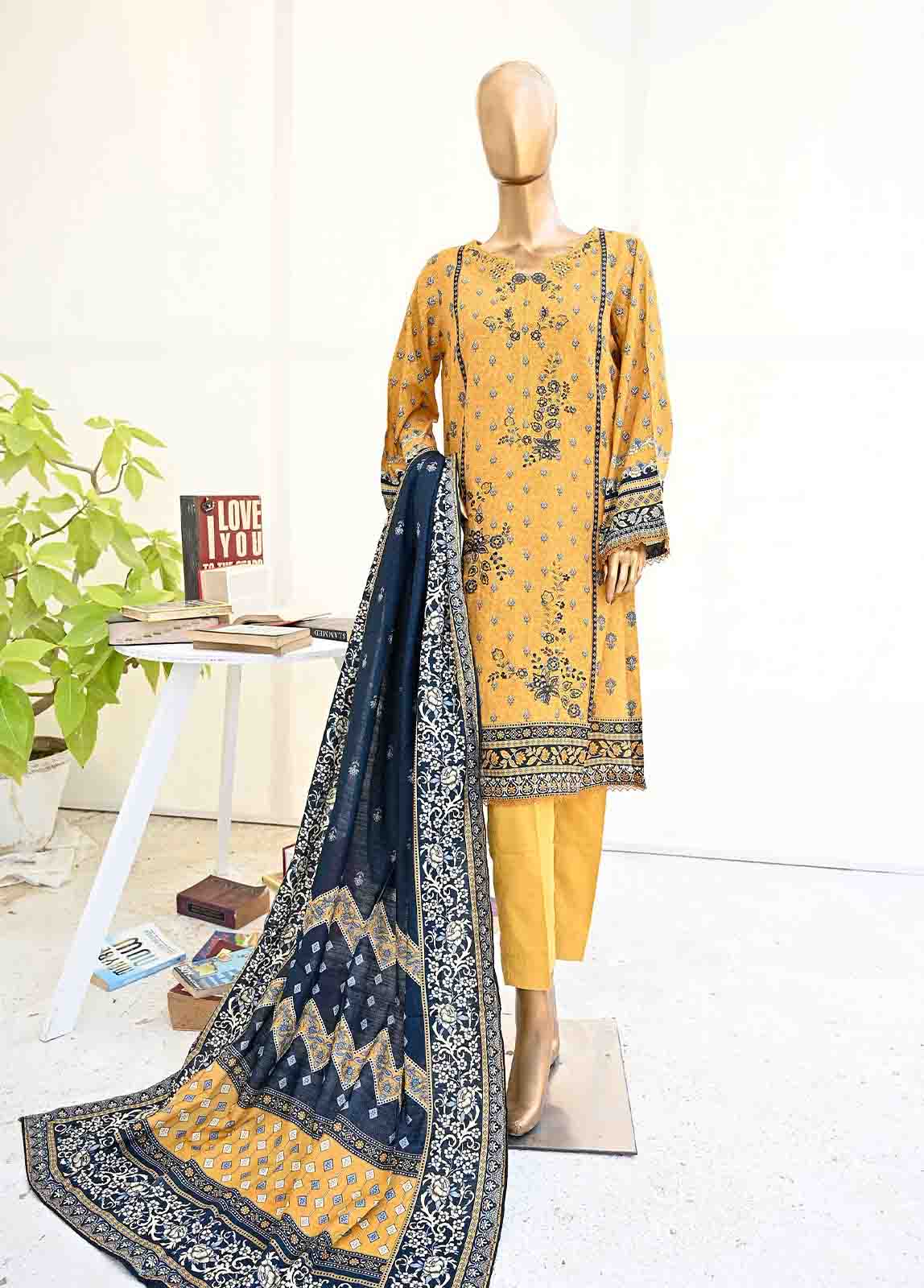 Bin Saeed Fabric - WKE-029-3 Piece Khaddar Embroidered collection