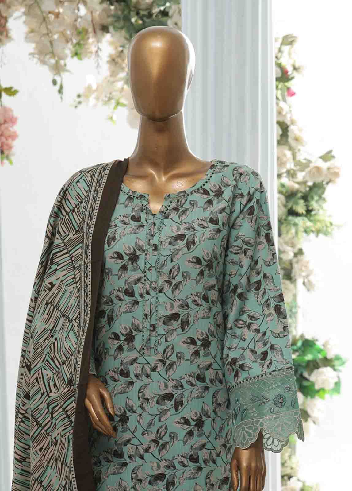 Bin Saeed Fabric - WKE-029 A-3 Piece Khaddar Chikankari Stitched Suit