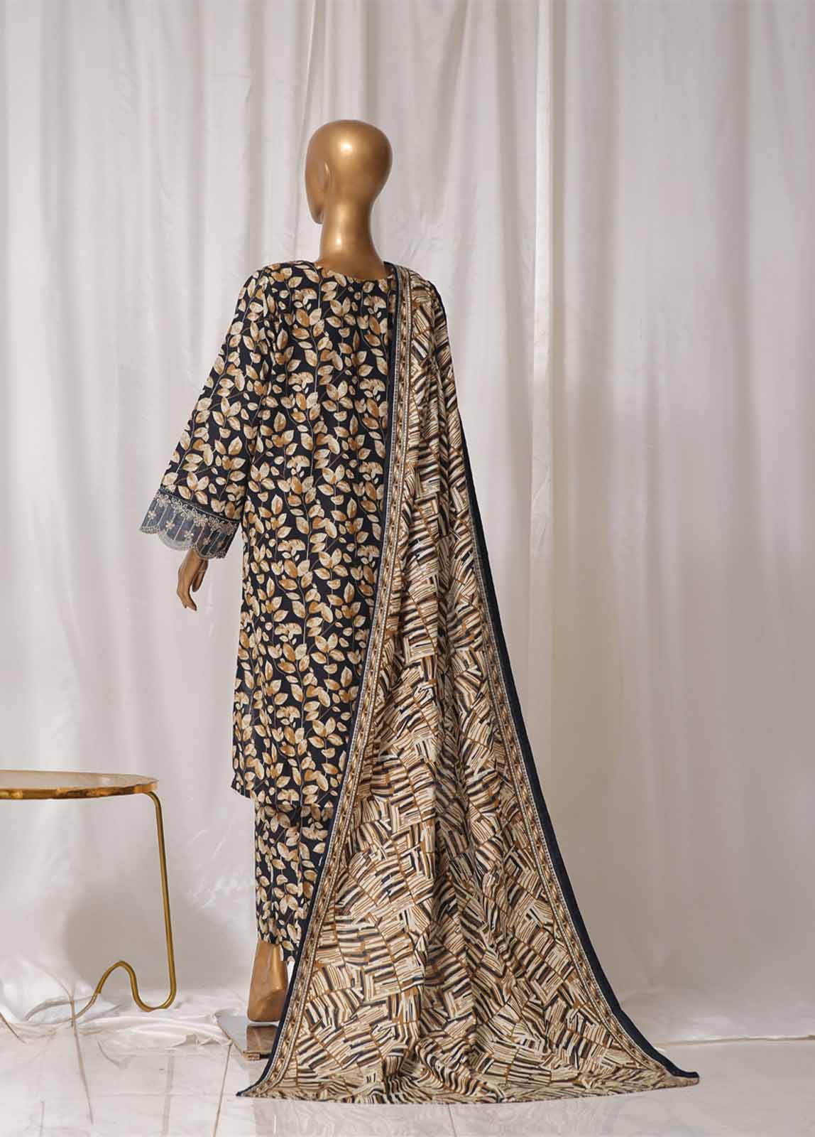 Bin Saeed Fabric - WKE-030 M-3 Piece Khaddar Embroidered Stitched Suit