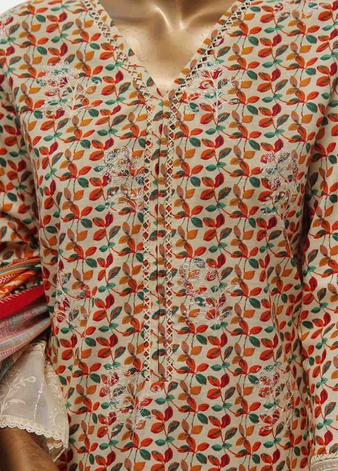 Bin Saeed Fabric - WKE-033 A -3 Piece Khaddar Chikankari Stitched Suit