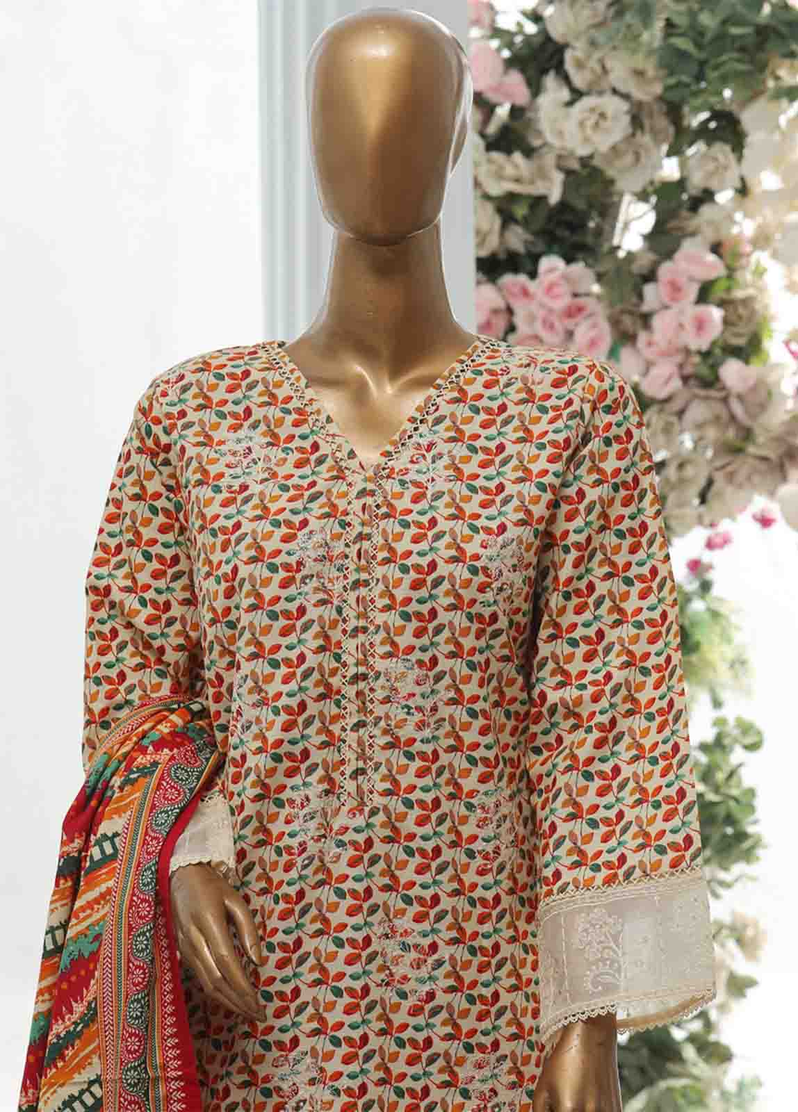 Bin Saeed Fabric - WKE-033 A -3 Piece Khaddar Chikankari Stitched Suit