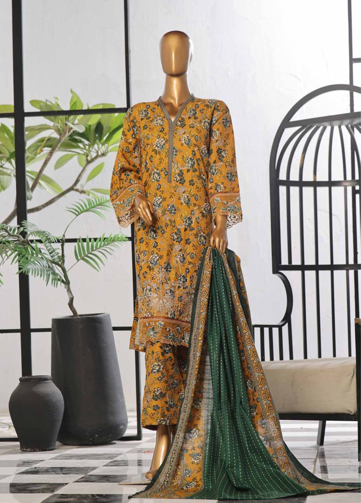 Bin Saeed Fabric - WKE-034 -3 Piece Khaddar Chikankari Stitched Suit