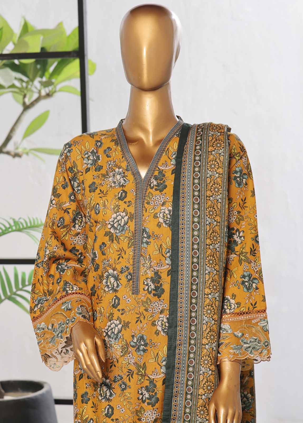 Bin Saeed Fabric - WKE-034 -3 Piece Khaddar Chikankari Stitched Suit
