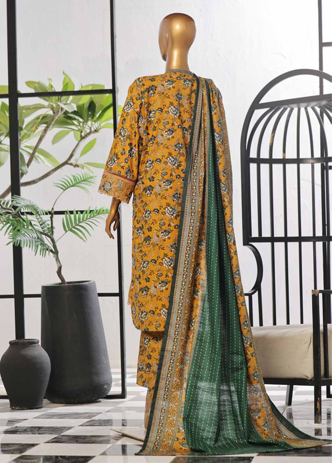 Bin Saeed Fabric - WKE-034 -3 Piece Khaddar Chikankari Stitched Suit