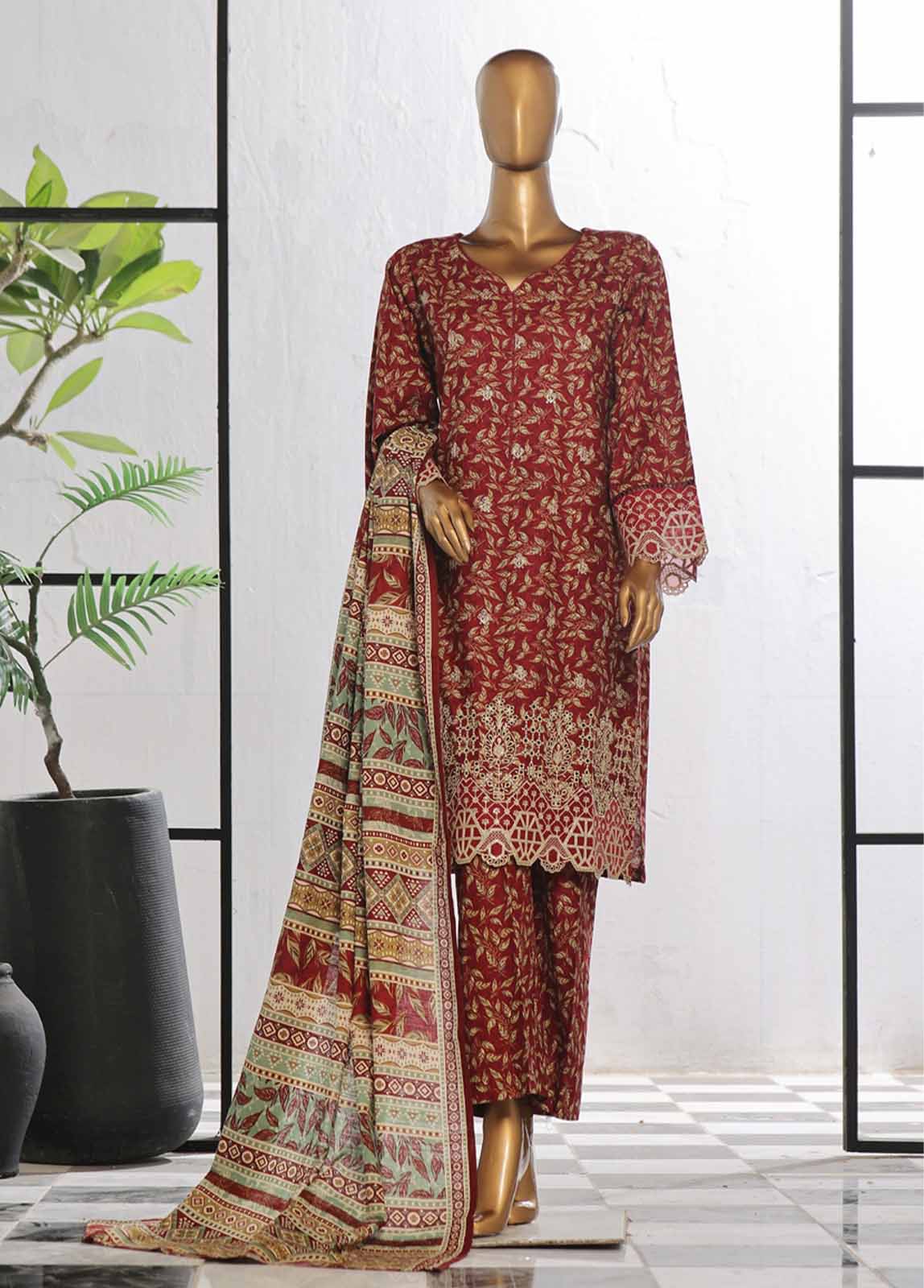 Bin Saeed Fabric - WKE-036 -3 Piece Khaddar Chikankari Stitched Suit