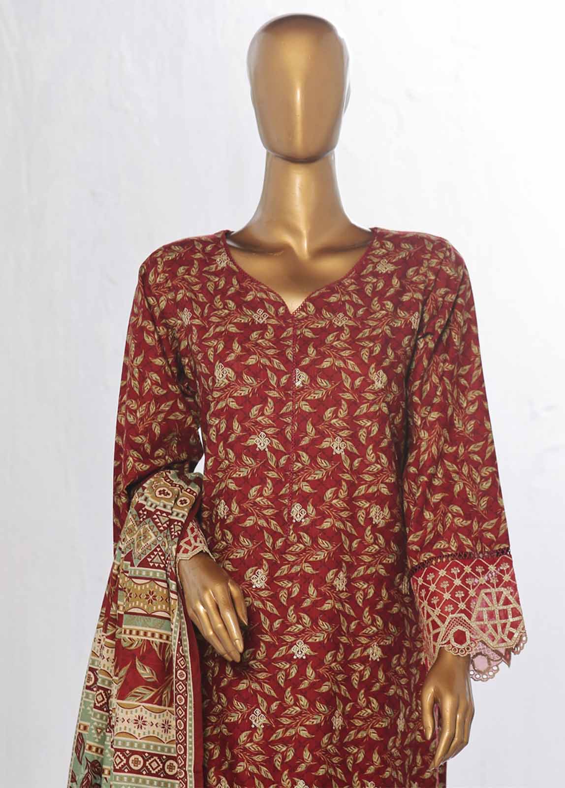 Bin Saeed Fabric - WKE-036 -3 Piece Khaddar Chikankari Stitched Suit