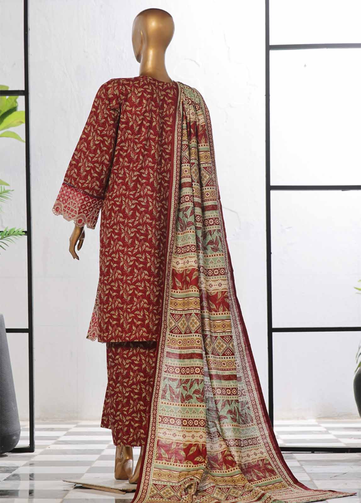 Bin Saeed Fabric - WKE-036 -3 Piece Khaddar Chikankari Stitched Suit