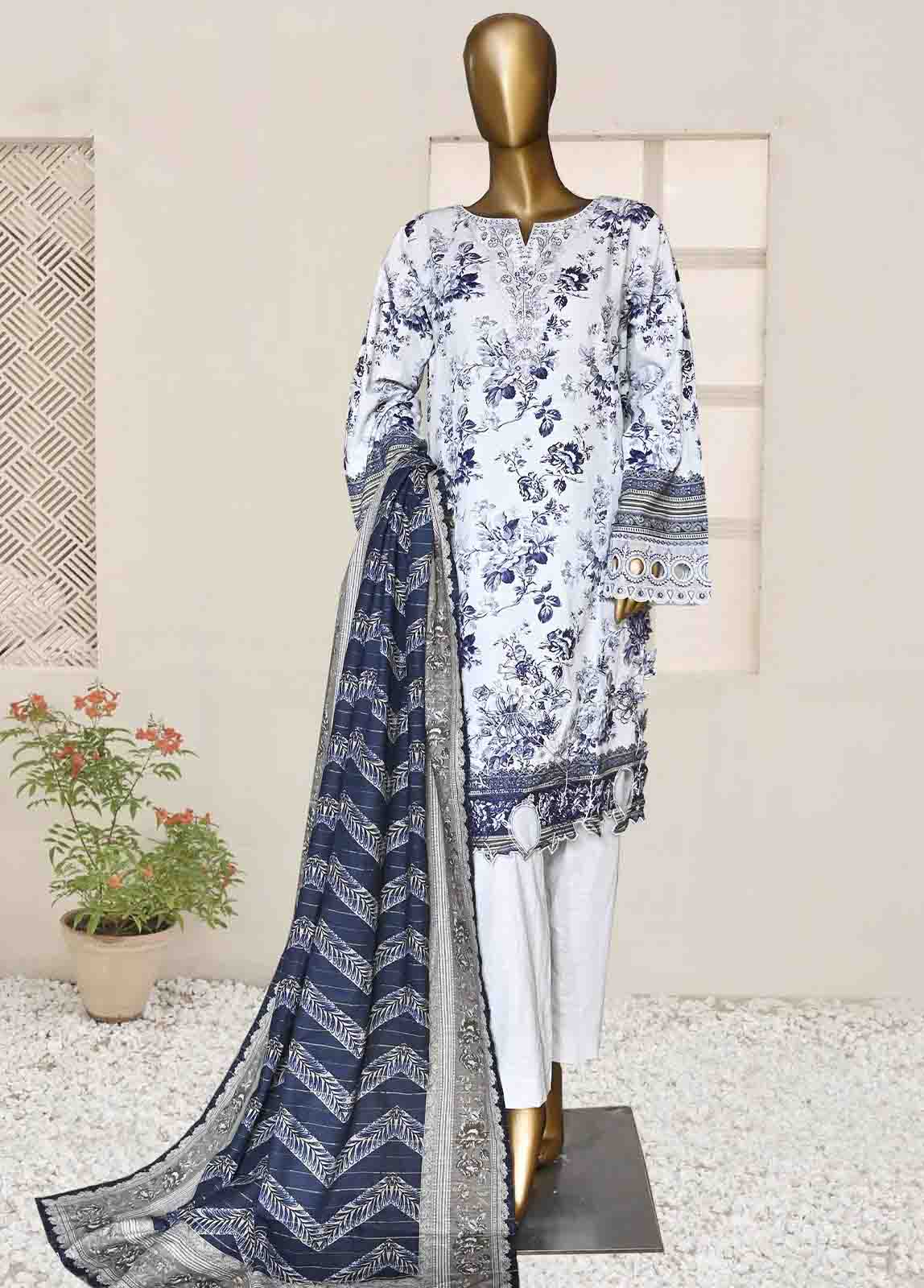 Bin Saeed Fabric - WKE-037-3 Piece Khaddar Embroidered